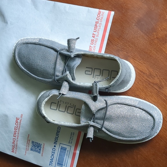 Hey Dude Shoes Wendy Silver Sparkle Hey Dude Shoes Sz 7 Stretch